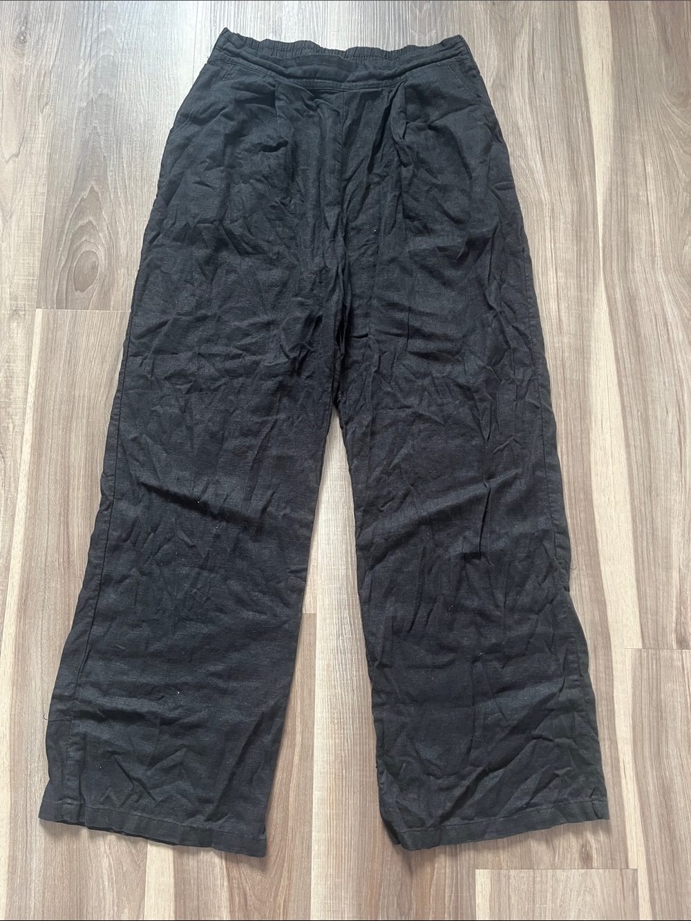 iyla 55% Linen Black Wide-Leg Pants